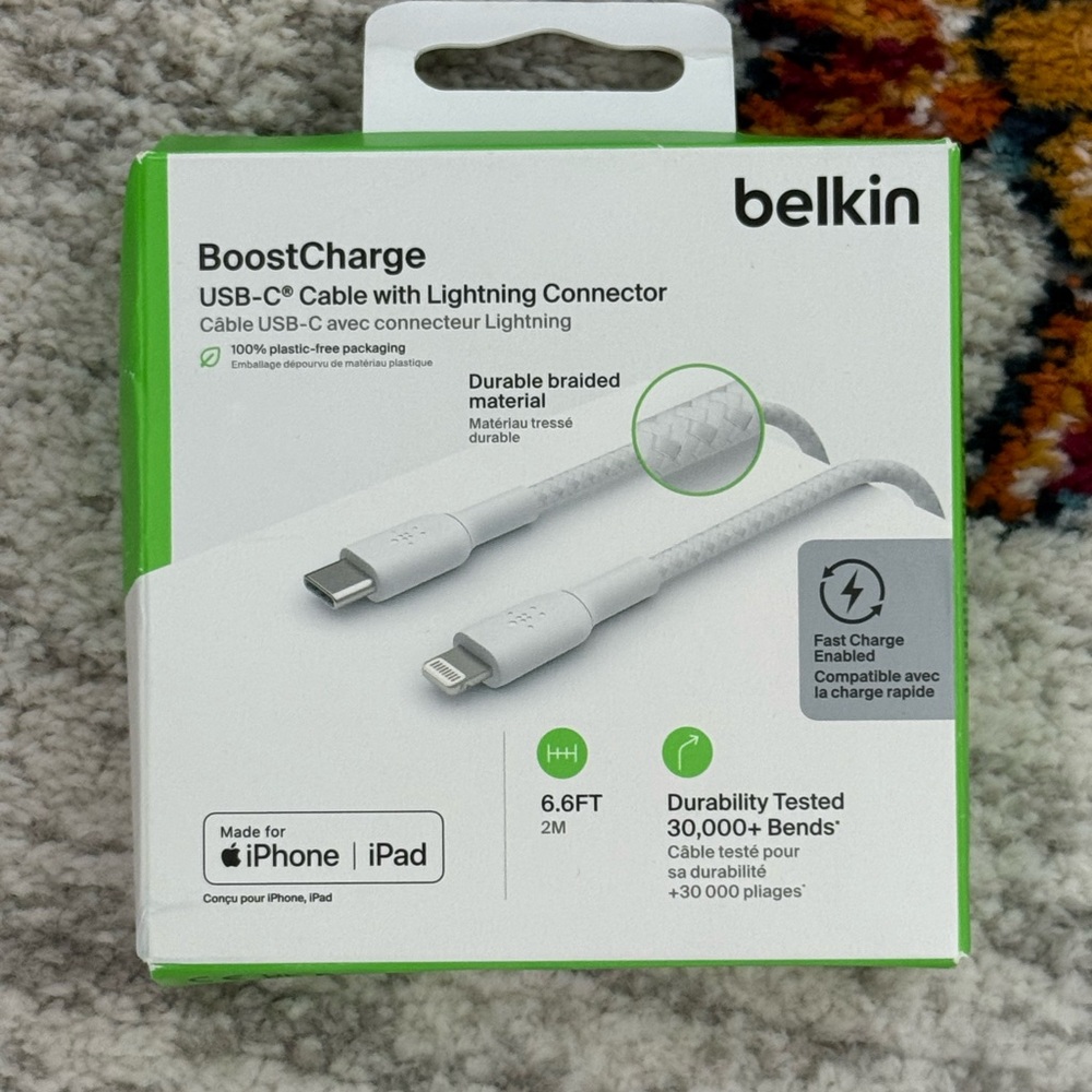 Belkin BoostCharge USB-C Cable with Lightning Connector 6.6 FT Unopened Box